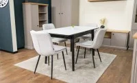 Set Masă Living Extensibilă KJT4711-1 Alb cu 4 Scaune Tapițate DCM2001AF Bej 4
