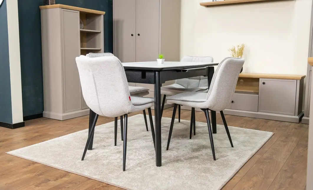 Set Masă Living Extensibilă KJT4711-1 Alb cu 4 Scaune Tapițate DCM2001AF Bej 5