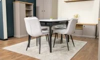 Set Masă Living Extensibilă KJT4711-1 Alb cu 4 Scaune Tapițate DCM2001AF Bej 5