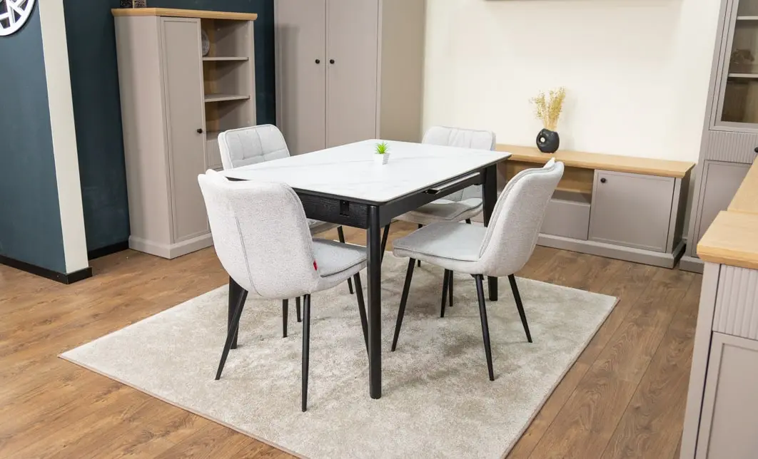 Set Masă Living Extensibilă KJT4711-1 Alb cu 4 Scaune Tapițate DCM2001AF Bej 6