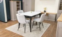 Set Masă Living Extensibilă KJT4711-1 Alb cu 4 Scaune Tapițate DCM2001AF Bej 6