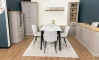 Set Masă Living Extensibilă KJT4711-1 Alb cu 4 Scaune Tapițate DCM2001AF Bej 8
