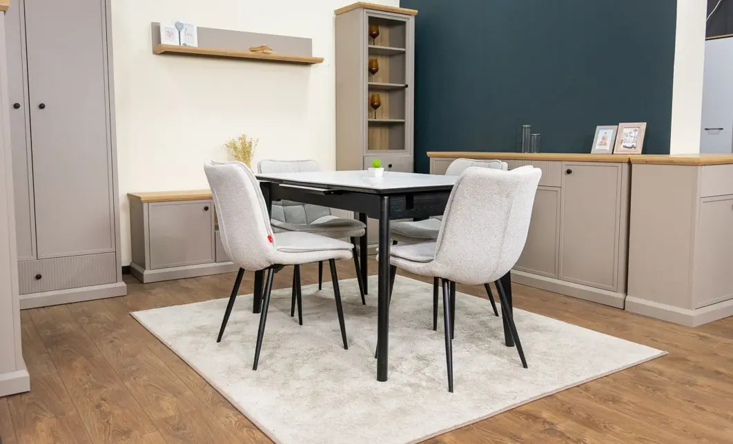 Set Masă Living Extensibilă KJT4711-1 Alb cu 4 Scaune Tapițate DCM2001AF Bej 10