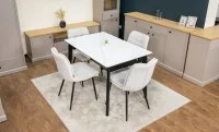 Set Masă Living Extensibilă KJT4711-1 Alb cu 4 Scaune Tapițate DCM2001AF Bej