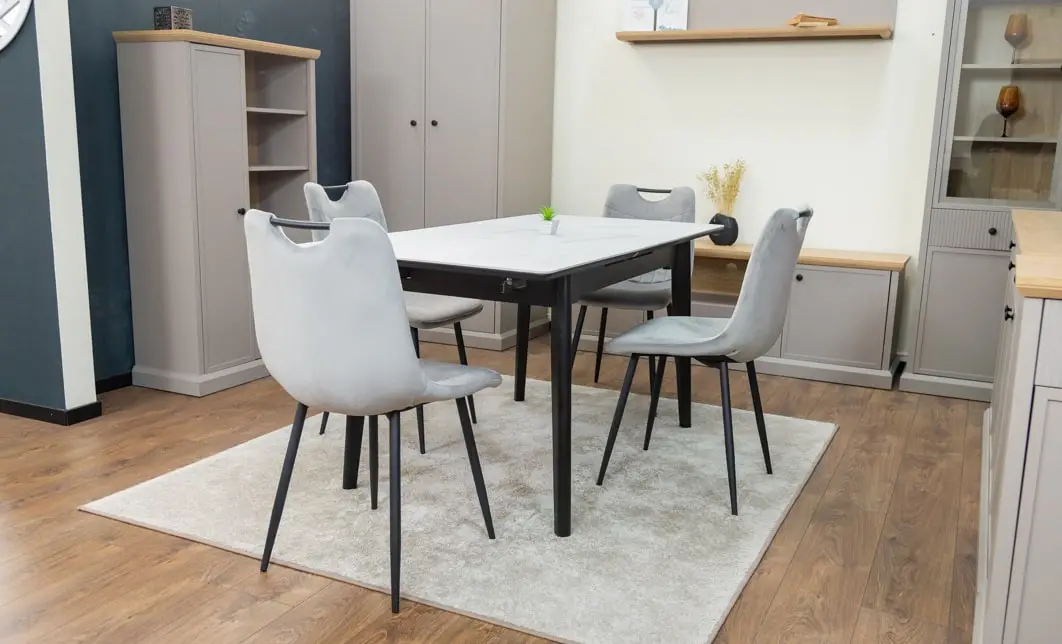 Set Masă Living Extensibilă KJT4711-1 Alb cu 4 Scaune KJC0358 Gri 4