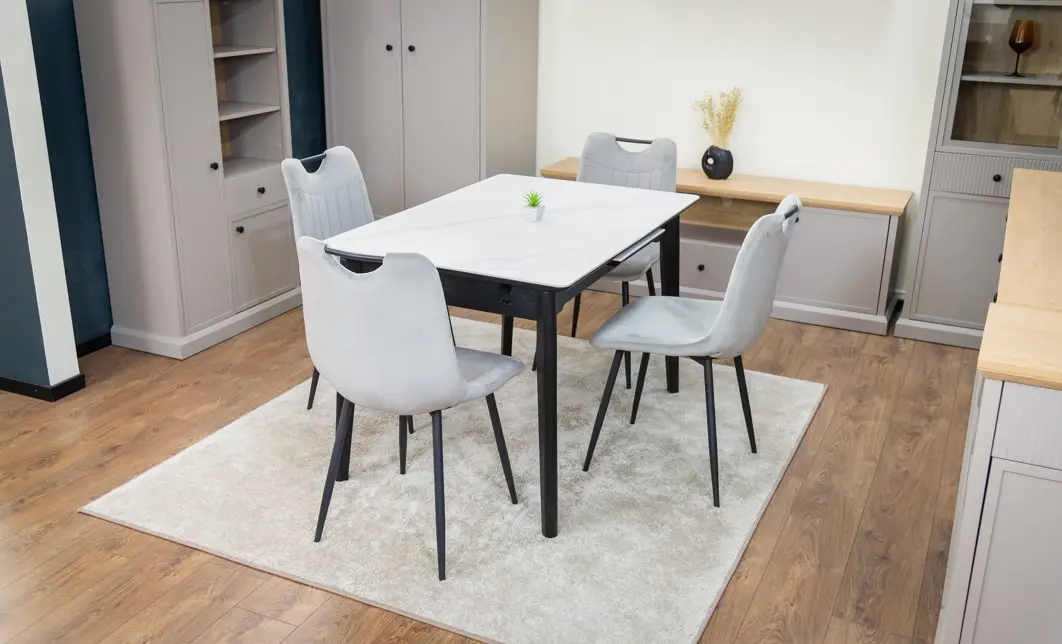 Set Masă Living Extensibilă KJT4711-1 Alb cu 4 Scaune KJC0358 Gri 6