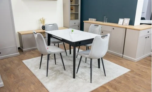 Set Masă Living Extensibilă KJT4711-1 Alb cu 4 Scaune KJC0358 Gri