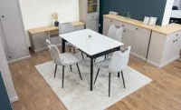 Set Masă Living Extensibilă KJT4711-1 Alb cu 4 Scaune KJC0358 Gri 10