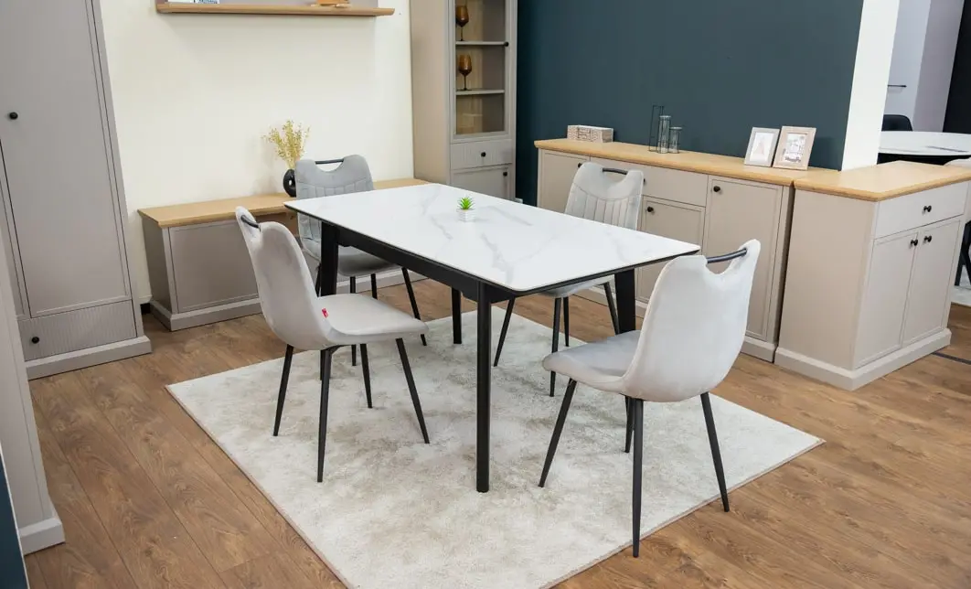 Set Masă Living Extensibilă KJT4711-1 Alb cu 4 Scaune KJC0358 Gri 3