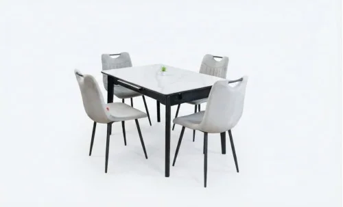 Set Masă Living Extensibilă KJT4711-1 Alb cu 4 Scaune KJC0358 Gri