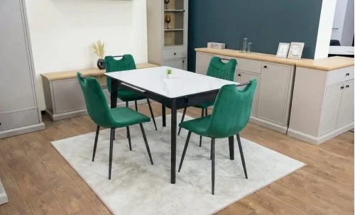 Set Masă Living Extensibilă KJT4711-1 Alb cu 4 Scaune KJC0358 Verzi