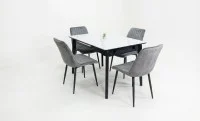 Set Masă Living Extensibilă KJT4711-1 Alb cu 4 Scaune KJC176 Gri 2