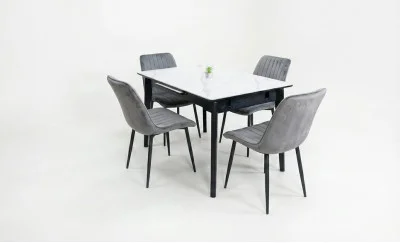 Set Masă Living Extensibilă KJT4711-1 Alb cu 4 Scaune KJC176 Gri