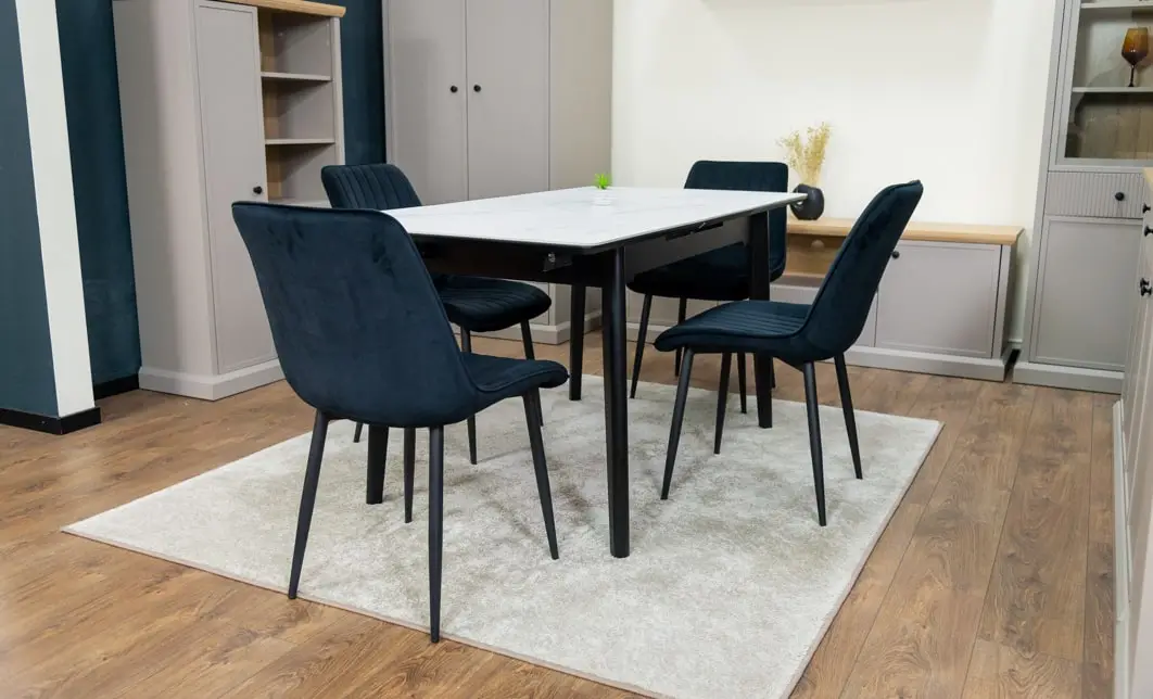 Set Masă Living Extensibilă KJT4711-1 Alb cu 4 Scaune KJC176 Negre 4
