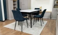 Set Masă Living Extensibilă KJT4711-1 Alb cu 4 Scaune KJC176 Negre 4