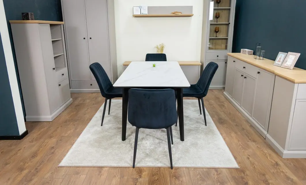 Set Masă Living Extensibilă KJT4711-1 Alb cu 4 Scaune KJC176 Negre 7