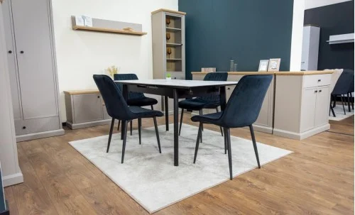 Set Masă Living Extensibilă KJT4711-1 Alb cu 4 Scaune KJC176 Negre