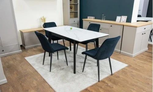 Set Masă Living Extensibilă KJT4711-1 Alb cu 4 Scaune KJC176 Negre