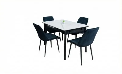 Set Masă Living Extensibilă KJT4711-1 Alb cu 4 Scaune KJC176 Negre