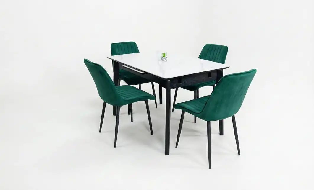 Set Masă Living Extensibilă KJT4711-1 Alb cu 4 Scaune KJC176 Verde 2