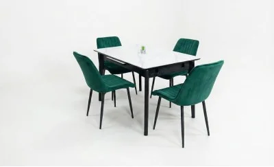 Set Masă Living Extensibilă KJT4711-1 Alb cu 4 Scaune KJC176 Verde
