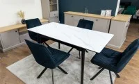 Set Masă Living Extensibilă KJT4711-1 Alb cu 4 Scaune Tapițate KJC356 Negre