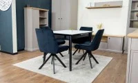 Set Masă Living Extensibilă KJT4711-1 Alb cu 4 Scaune Tapițate KJC356 Negre 4