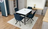 Set Masă Living Extensibilă KJT4711-1 Alb cu 4 Scaune Tapițate KJC356 Negre 6