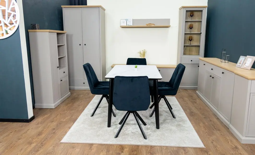 Set Masă Living Extensibilă KJT4711-1 Alb cu 4 Scaune Tapițate KJC356 Negre 7