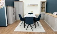 Set Masă Living Extensibilă KJT4711-1 Alb cu 4 Scaune Tapițate KJC356 Negre 7