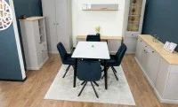 Set Masă Living Extensibilă KJT4711-1 Alb cu 4 Scaune Tapițate KJC356 Negre 8