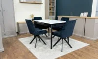 Set Masă Living Extensibilă KJT4711-1 Alb cu 4 Scaune Tapițate KJC356 Negre 9