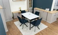 Set Masă Living Extensibilă KJT4711-1 Alb cu 4 Scaune Tapițate KJC356 Negre 10