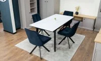 Set Masă Living Extensibilă KJT4711-1 Alb cu 4 Scaune Tapițate KJC356 Negre