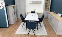 Set Masă Living Extensibilă KJT4711-1 Alb cu 4 Scaune Tapițate KJC356 Negre