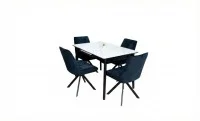 Set Masă Living Extensibilă KJT4711-1 Alb cu 4 Scaune Tapițate KJC356 Negre 1