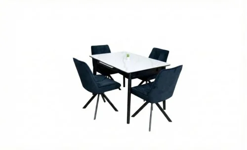 Set Masă Living Extensibilă KJT4711-1 Alb cu 4 Scaune Tapițate KJC356 Negre