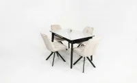 Set Masă Living Extensibilă KJT4711-1 Alb cu 4 Scaune Tapițate KJC356 Bej
