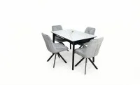 Set Masă Living Extensibilă KJT4711-1 Alb cu 4 Scaune Tapițate KJC356 Gri