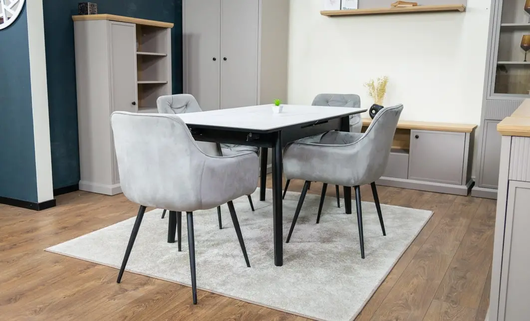 Set Masă Living Extensibilă KJT4711-1 Alb cu 4 Scaune Tapițate KJC38 Gri 4