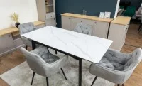 Set Masă Living Extensibilă KJT4711-1 Alb cu 4 Scaune Tapițate KJC38 Gri