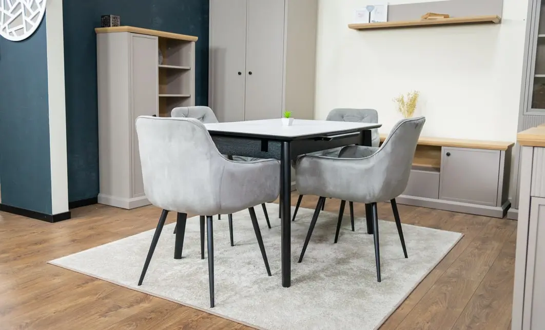 Set Masă Living Extensibilă KJT4711-1 Alb cu 4 Scaune Tapițate KJC38 Gri 5
