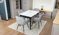 Set Masă Living Extensibilă KJT4711-1 Alb cu 4 Scaune Tapițate KJC38 Gri 6