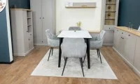 Set Masă Living Extensibilă KJT4711-1 Alb cu 4 Scaune Tapițate KJC38 Gri 7