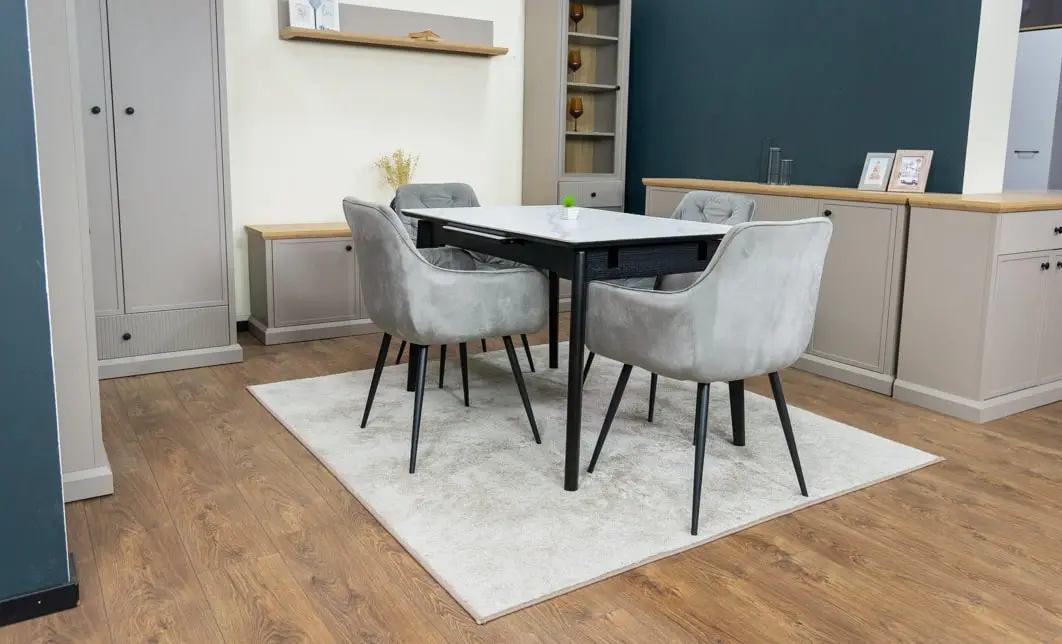 Set Masă Living Extensibilă KJT4711-1 Alb cu 4 Scaune Tapițate KJC38 Gri 8