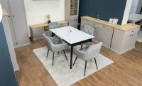 Set Masă Living Extensibilă KJT4711-1 Alb cu 4 Scaune Tapițate KJC38 Gri 3