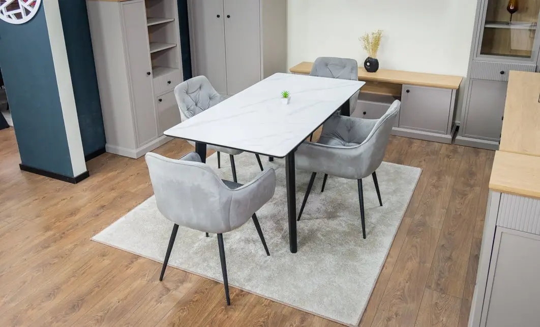 Set Masă Living Extensibilă KJT4711-1 Alb cu 4 Scaune Tapițate KJC38 Gri 9