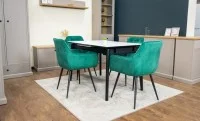 Set Masă Living Extensibilă KJT4711-1 Alb cu 4 Scaune Tapițate KJC38 Verde 7