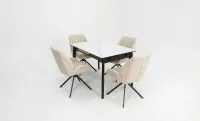 Set Masă Living Extensibilă KJT4711-1 Alb cu 4 Scaune Tapițate KJC4347 Bej 1