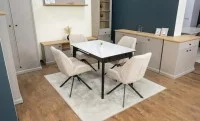 Set Masă Living Extensibilă KJT4711-1 Alb cu 4 Scaune Tapițate KJC4347 Bej